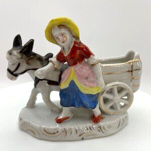 Vintage Mid Century Decorative Toothpick Holder, Lady with Donkey Cart